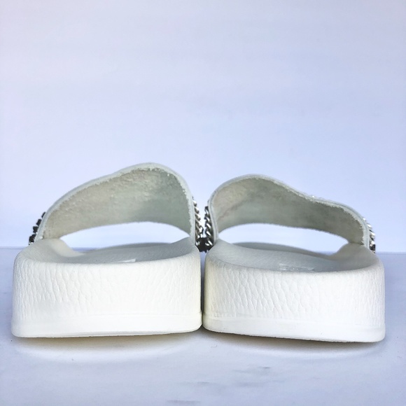 Barney's NY Women's White Chain Leather Slides NEW - Picture 6 of 8